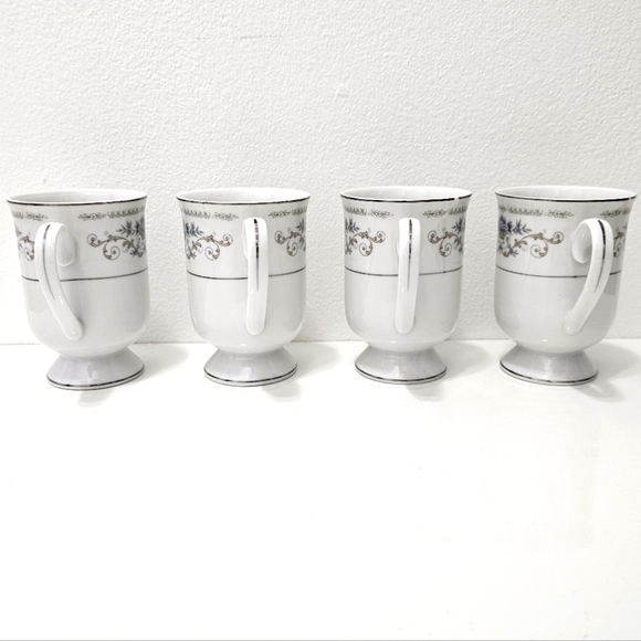 Diane by Fine China of Japan Blue Flower Scrolls - Set of 4 Footed Coffee Cups - Picture 6 of 16